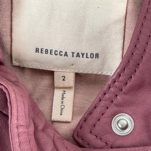 Rebecca Taylor Mauve Pink 100% Lamb Leather Moto Jacket Sz 2 - Picture 8 of 10